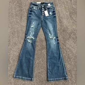 Judy Blue mid-rise button fly distressed Flare Jeans - size 1/25